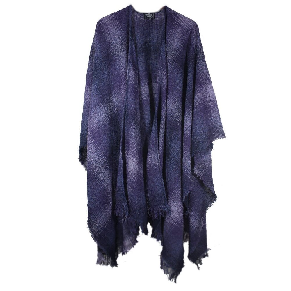 8566 Wool Ruana Purple Check Kerry Woollen Mills Irish